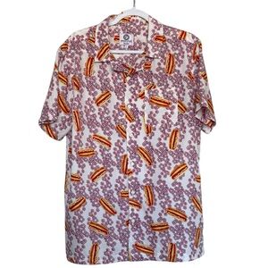 One Resolution Button Down Hotdogs Pattern Print Shirt Size L